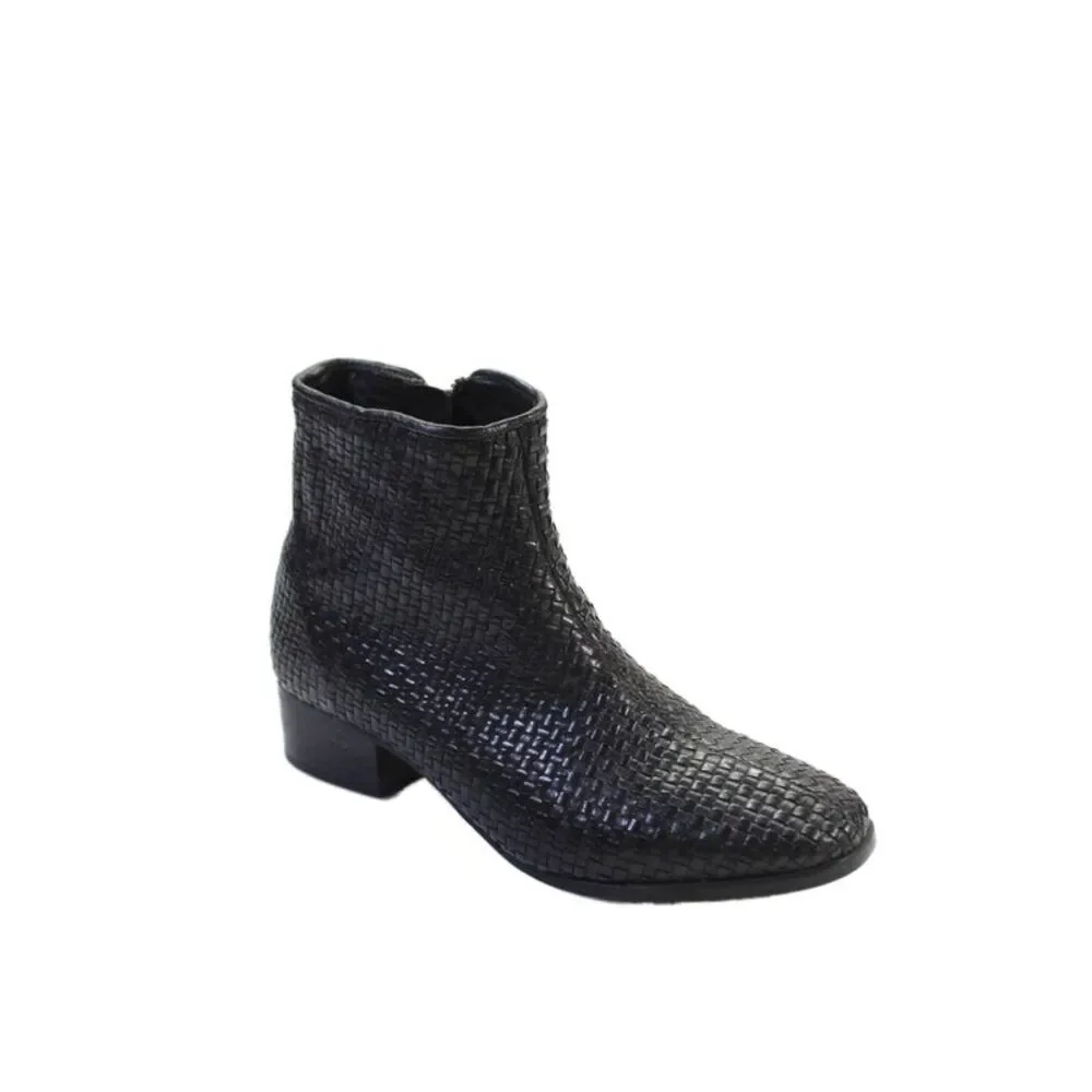 St. Agni Womens Woven Leather Block Heel Zip Up Ankle Boots Black Size 9